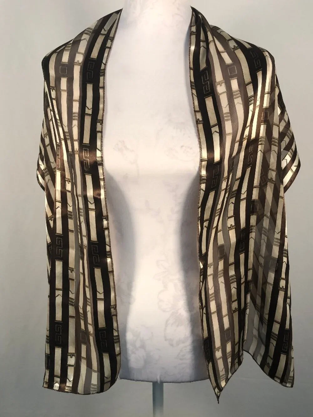 Vintage Metallic Geometric Chiffon Scarf — Korea Made | Quiet Luxury Sheer State